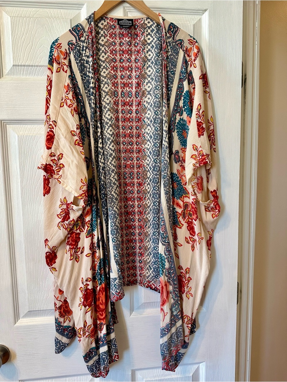Angie Cream Floral Kimono with Red & Teal Accents